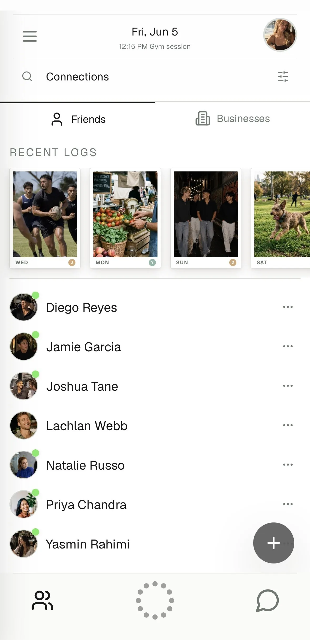 Your friends and recent logs in TOC